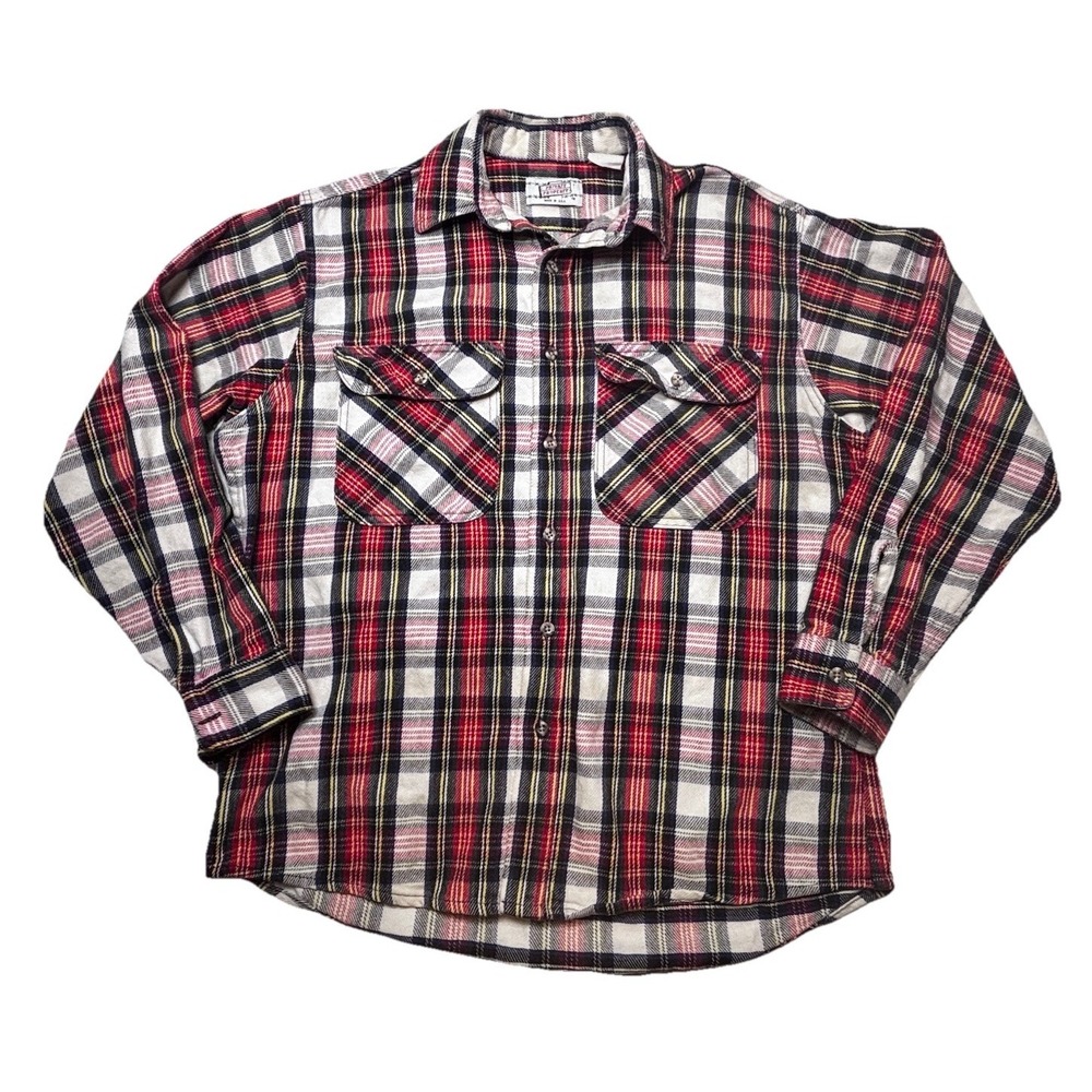 Vintage Private Property USA Plaid Flannel Shirt Red Black‎ Workwear Button Up L